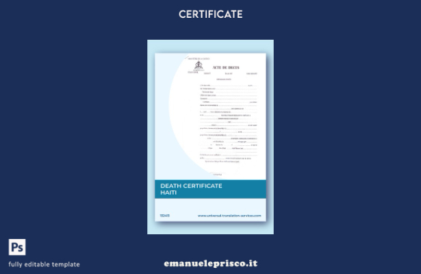 modello di certificato di morte del Ministero della giustizia di Haiti in stile 